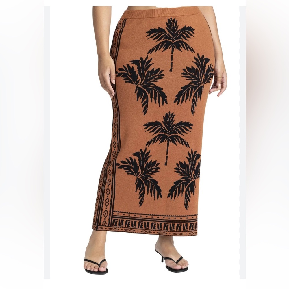 Eloquii Palm Print Fringe Skirt